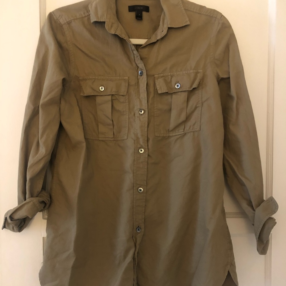 J.Crew safari green button up shirt, size 0
